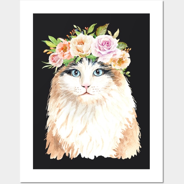 Cat with Beautiful Flower Crown Wall Art by Paws Hangout